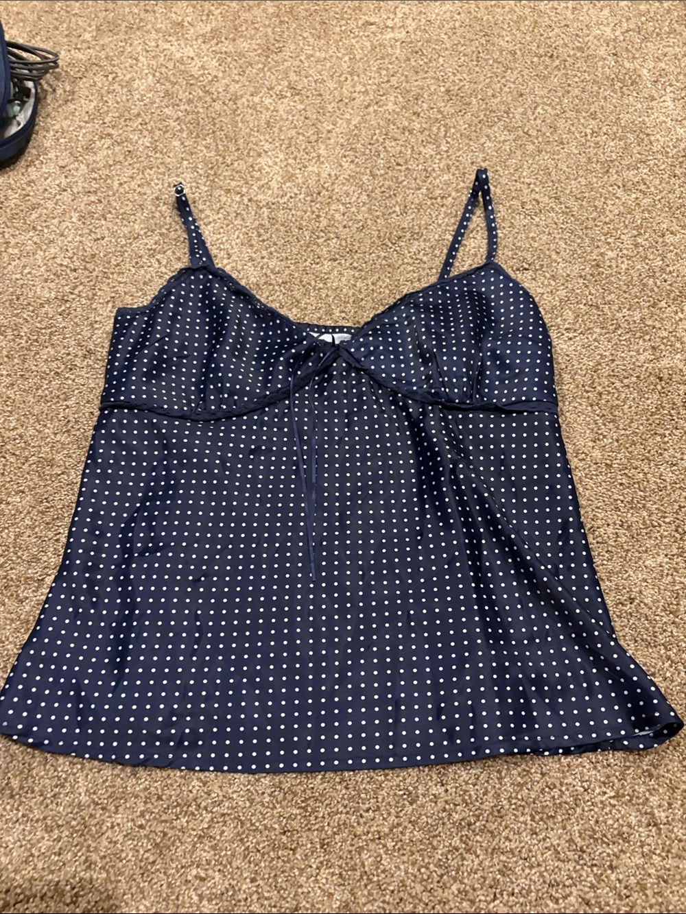 Cider Navy and White Polka Dot Satin Cami